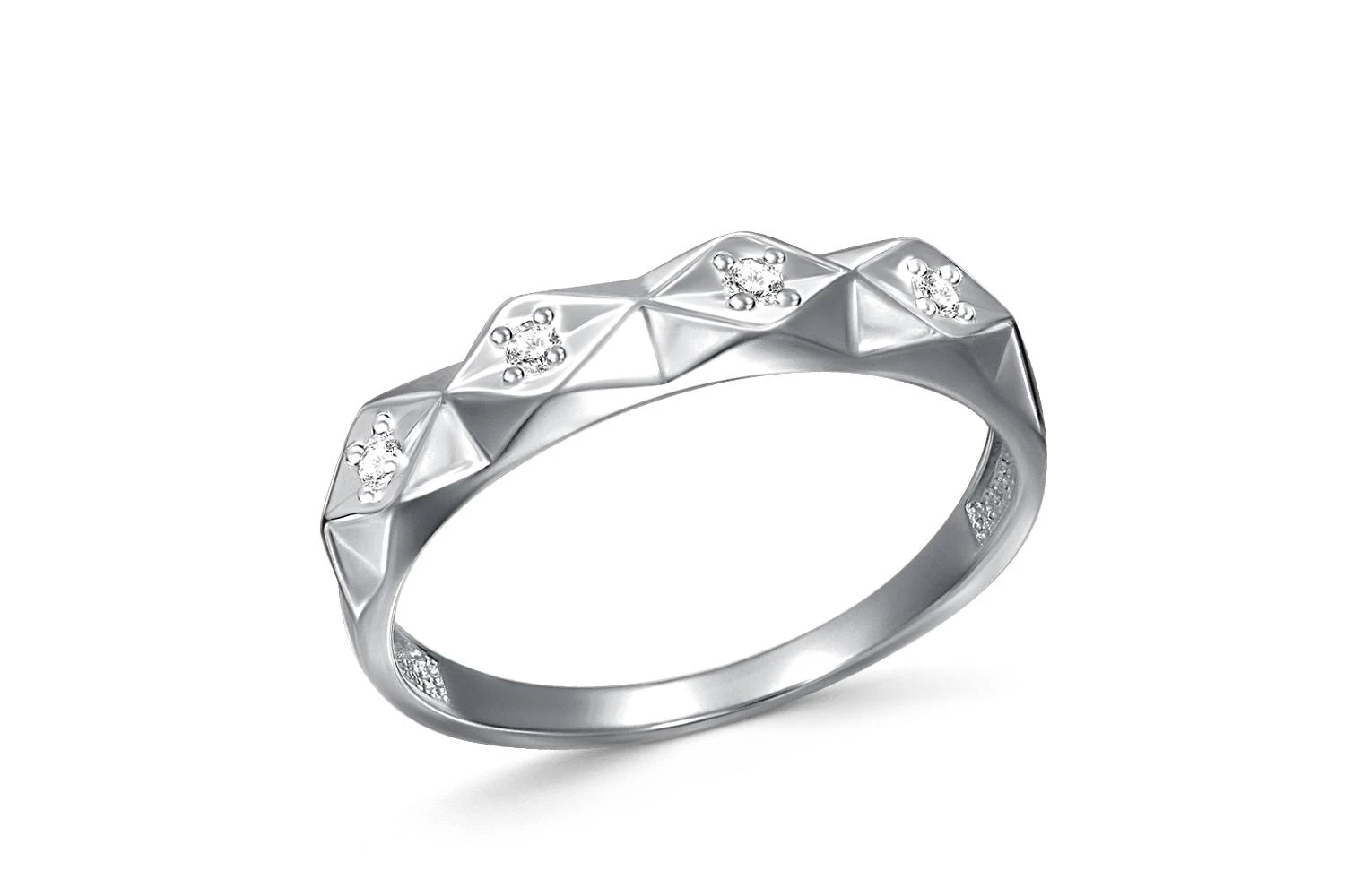 Кольцо из белого золота с 4 фианитами