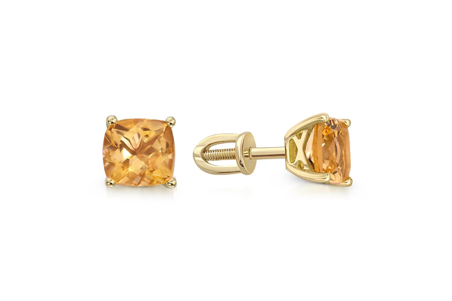 Серьги-пусеты из жёлтого золота с 2 цитринами
