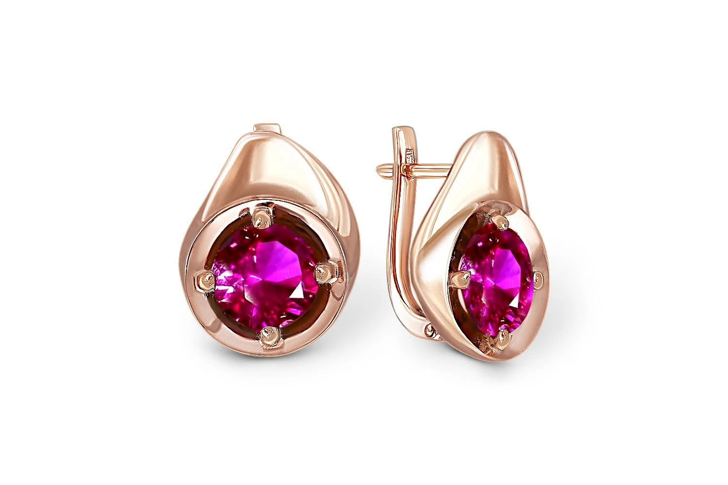 Серьги из красного золота с 2 корундами