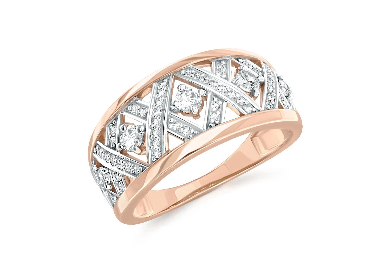 Кольцо из красного золота с 67 фианитами