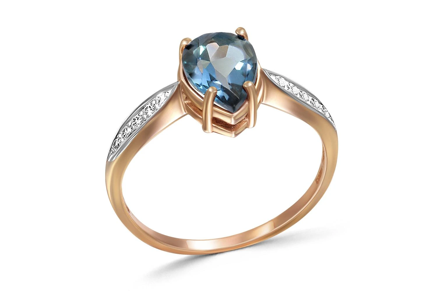 Кольцо из красного золота с топазом лондон и 10 фианитами