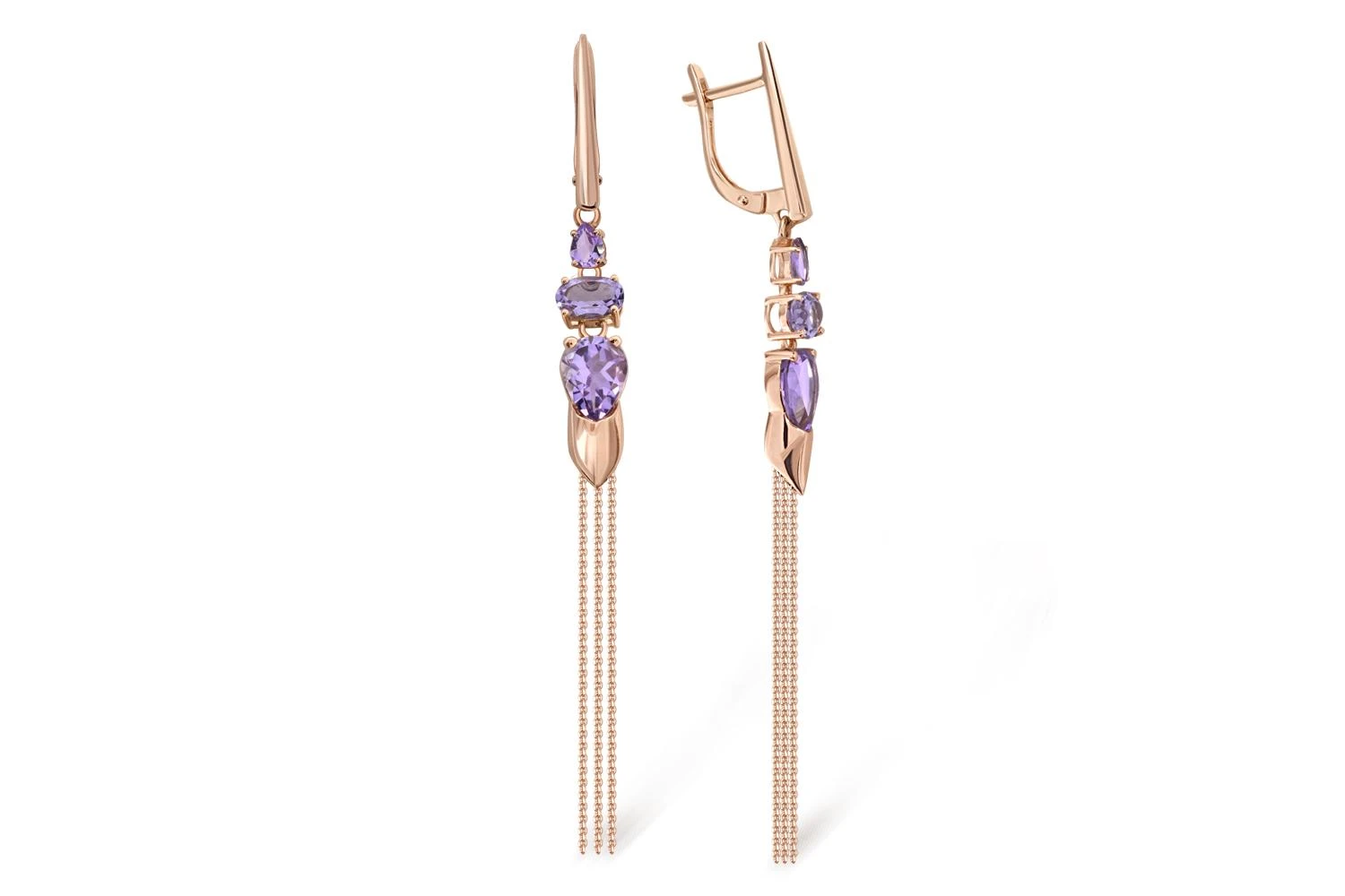 Серьги из красного золота с 6 аметистами