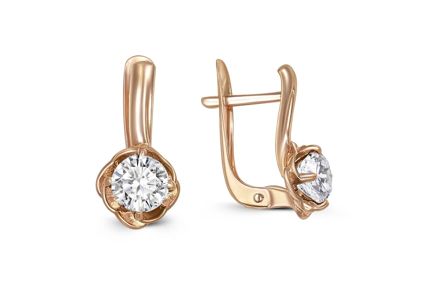Серьги Цветы из красного золота с 2 кристаллами swarovski