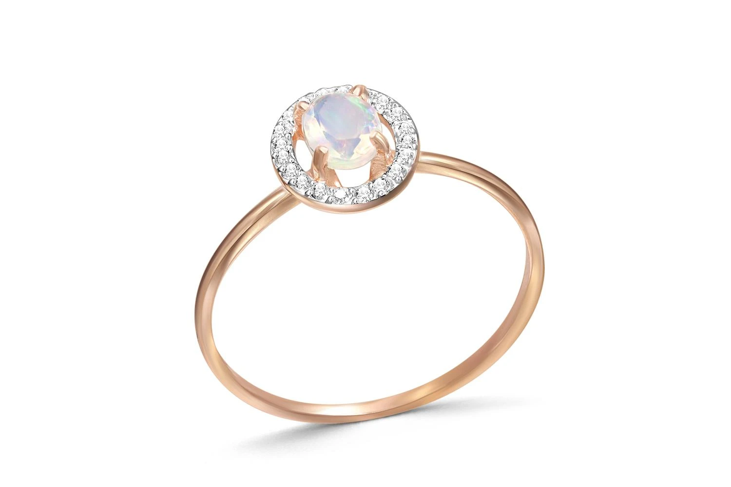 Кольцо из красного золота с опалом и 20 фианитами