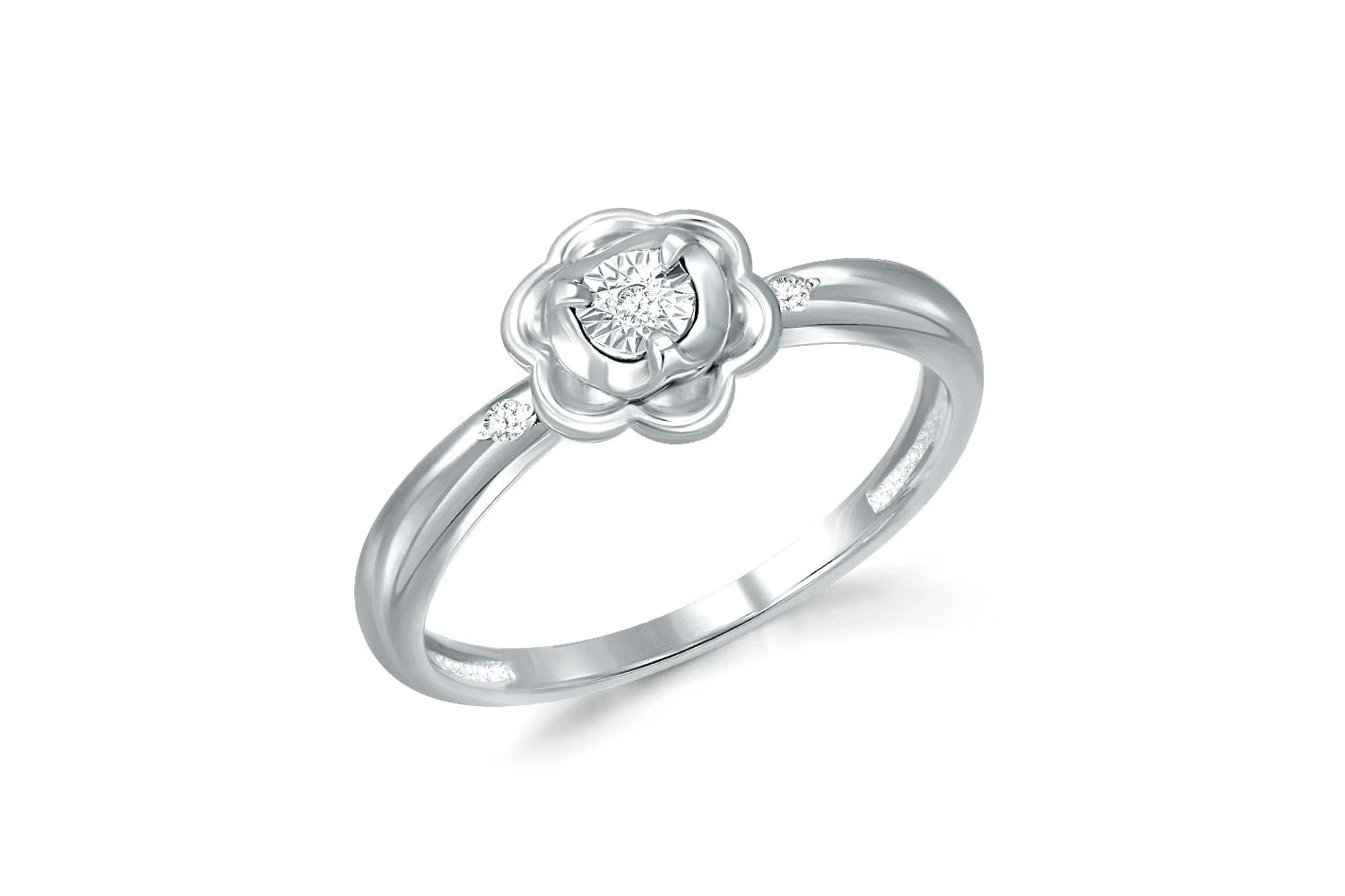 Кольцо Цветок из белого золота с 3 бриллиантами