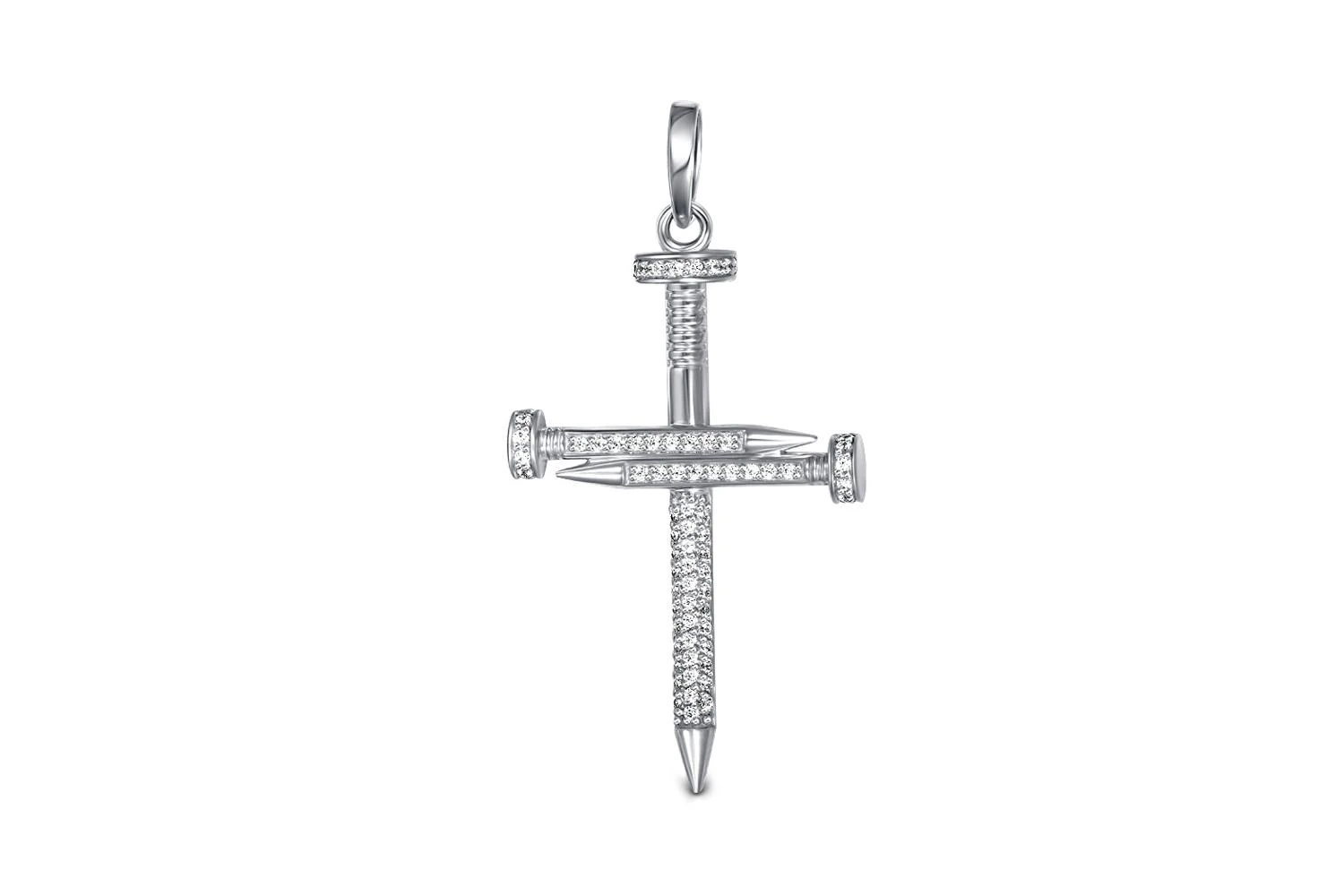 Подвеска Гвоздь из белого золота с 88 фианитами