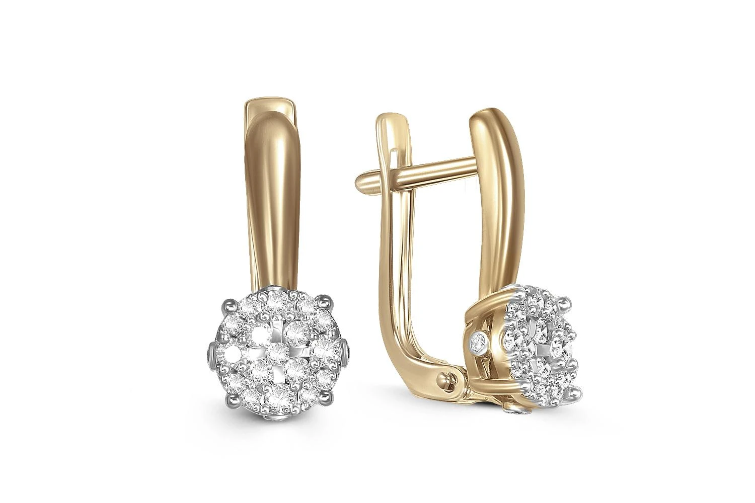 Серьги Малинки из жёлтого золота с 40 бриллиантами