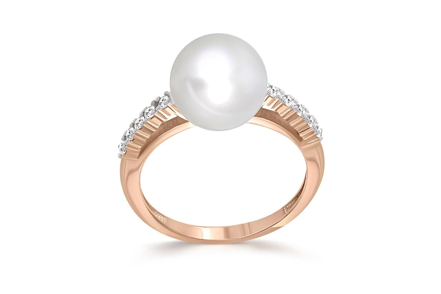 Кольцо из красного золота с жемчугом и 10 фианитами