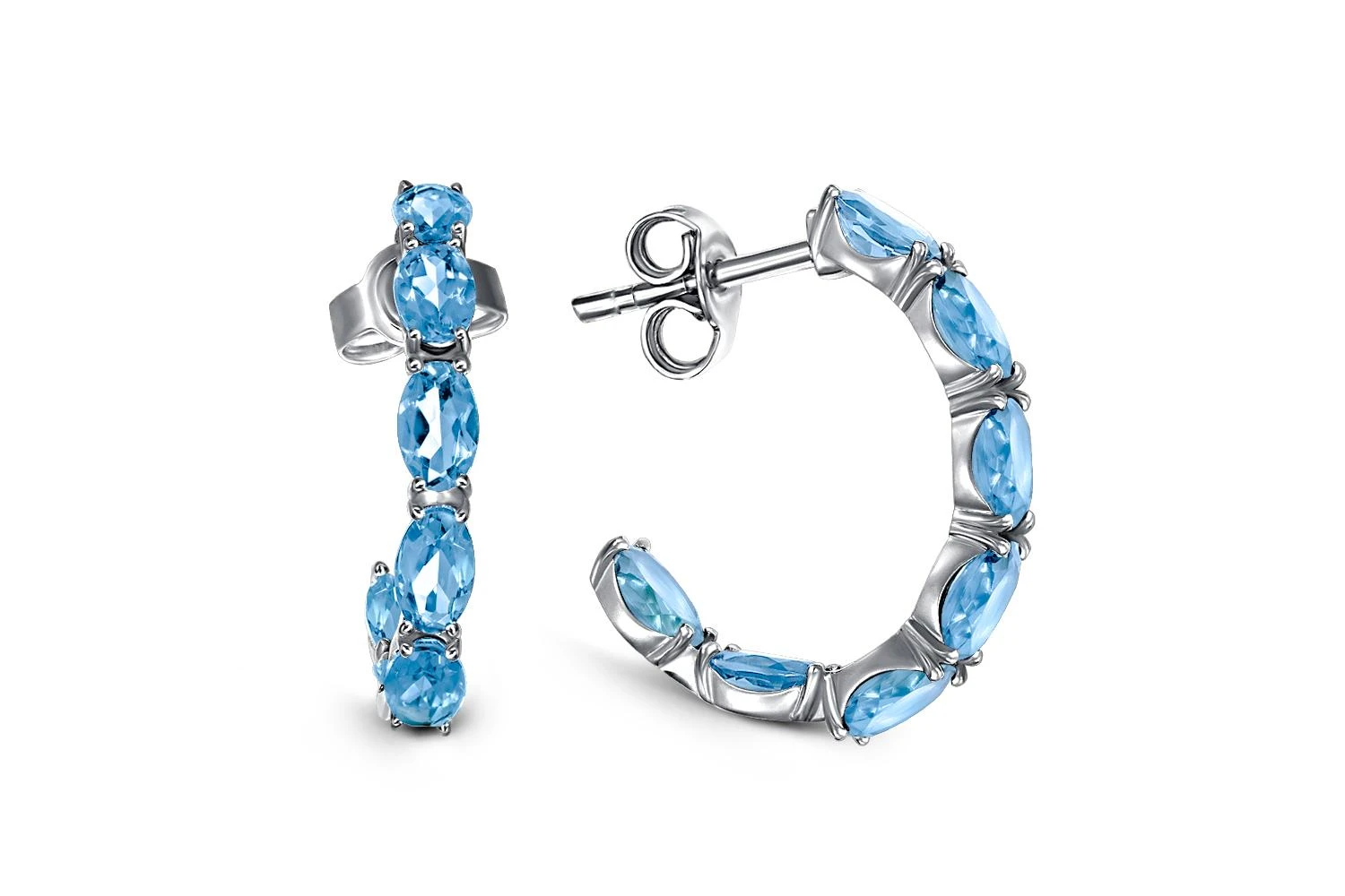 Серьги-пусеты из белого золота с 14 топазами swiss