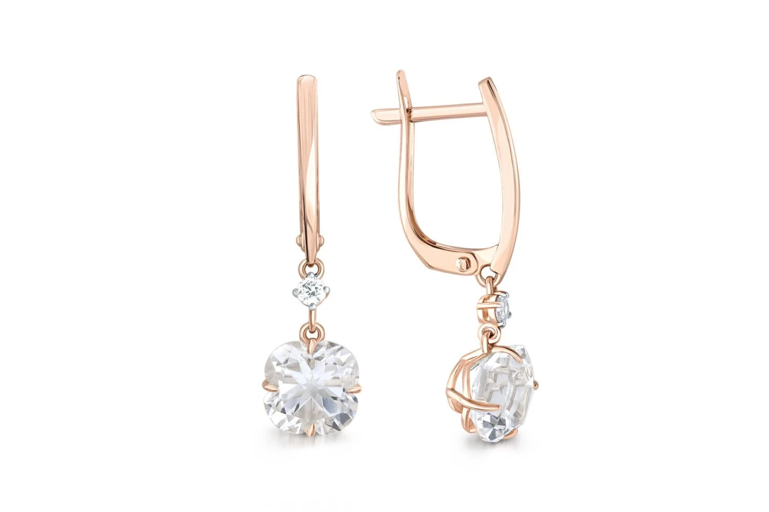 Серьги из красного золота с горным хрусталём и 2 фианитами