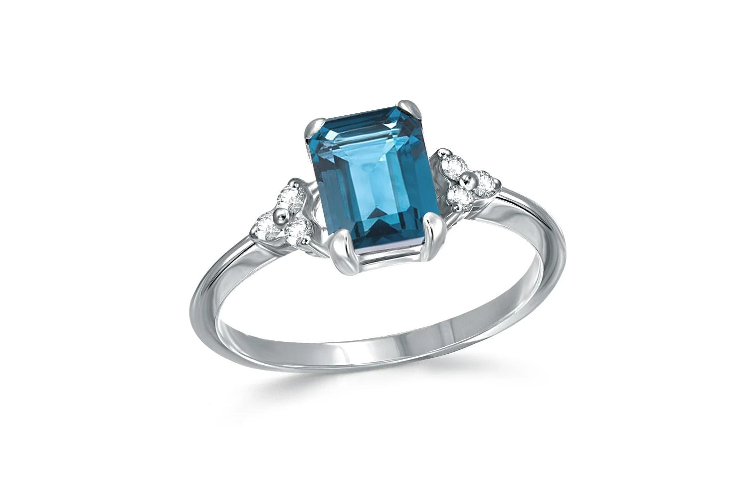 Кольцо из белого золота с топазом лондон и 6 фианитами