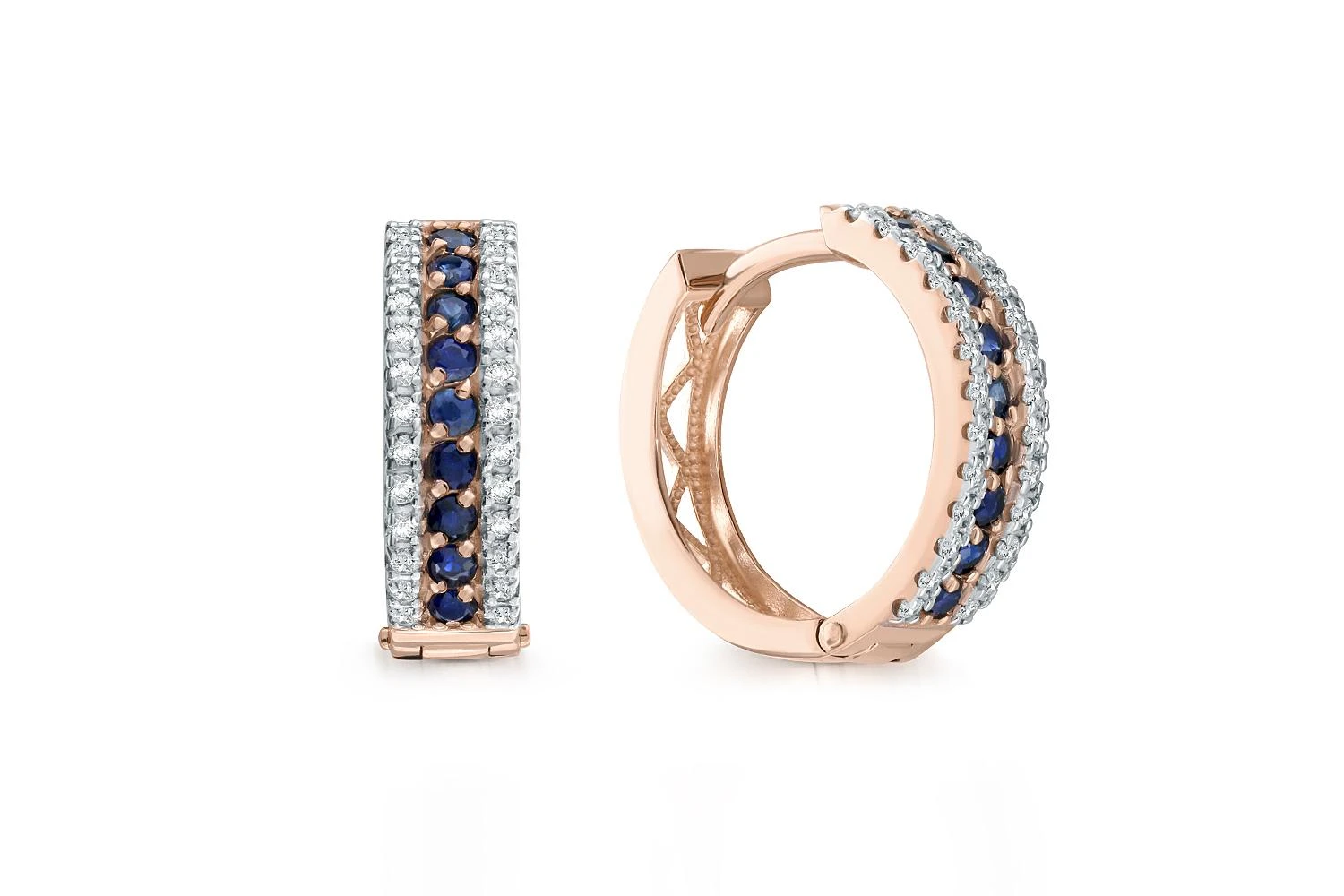 Серьги из красного золота с 18 сапфирами и 52 бриллиантами