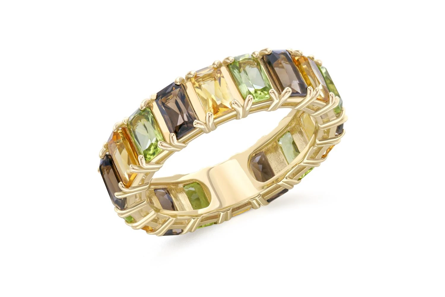 Кольцо Дорожка из жёлтого золота с раухтопазами, хризолитами и цитринами