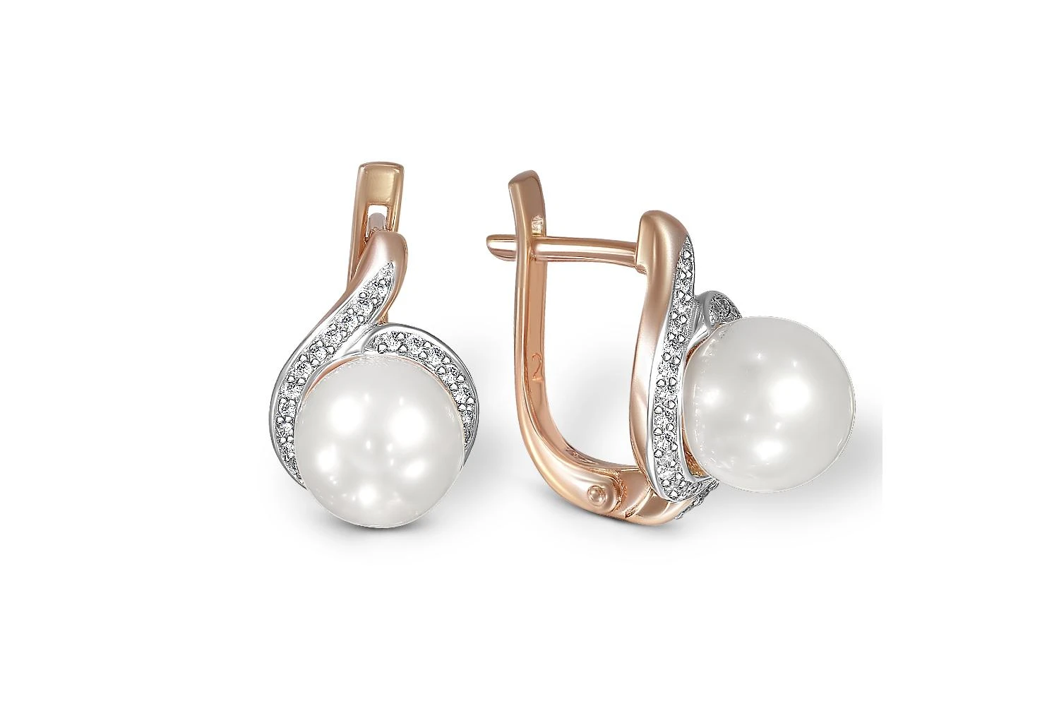 Серьги из красного золота с 2 жемчужинами и 54 бриллиантами