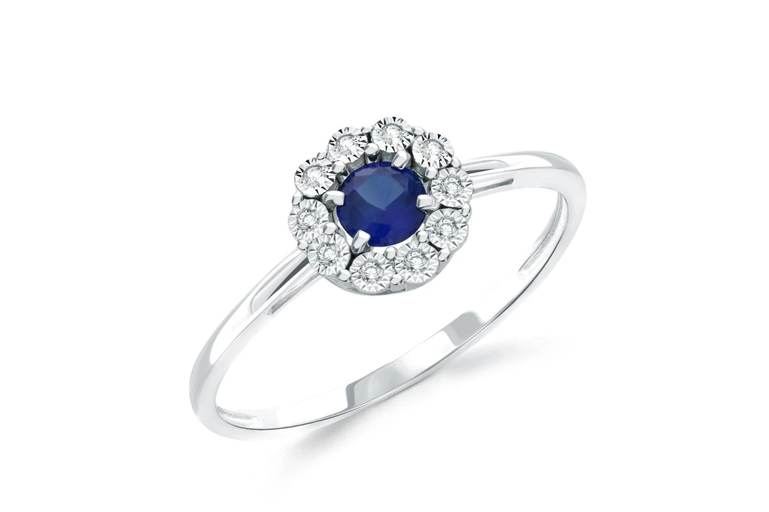 Кольцо из белого золота с корундом и 10 фианитами