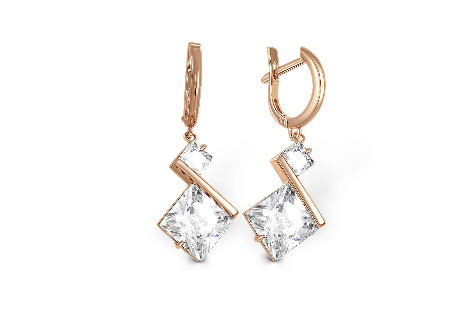 Серьги из красного золота с 4 фианитами