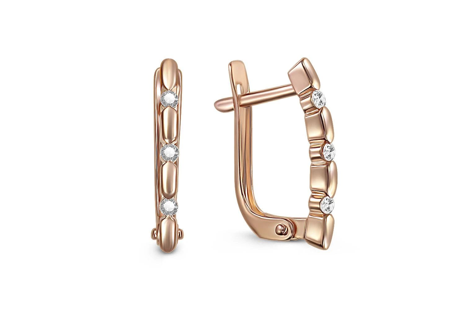 Серьги из красного золота с 6 фианитами