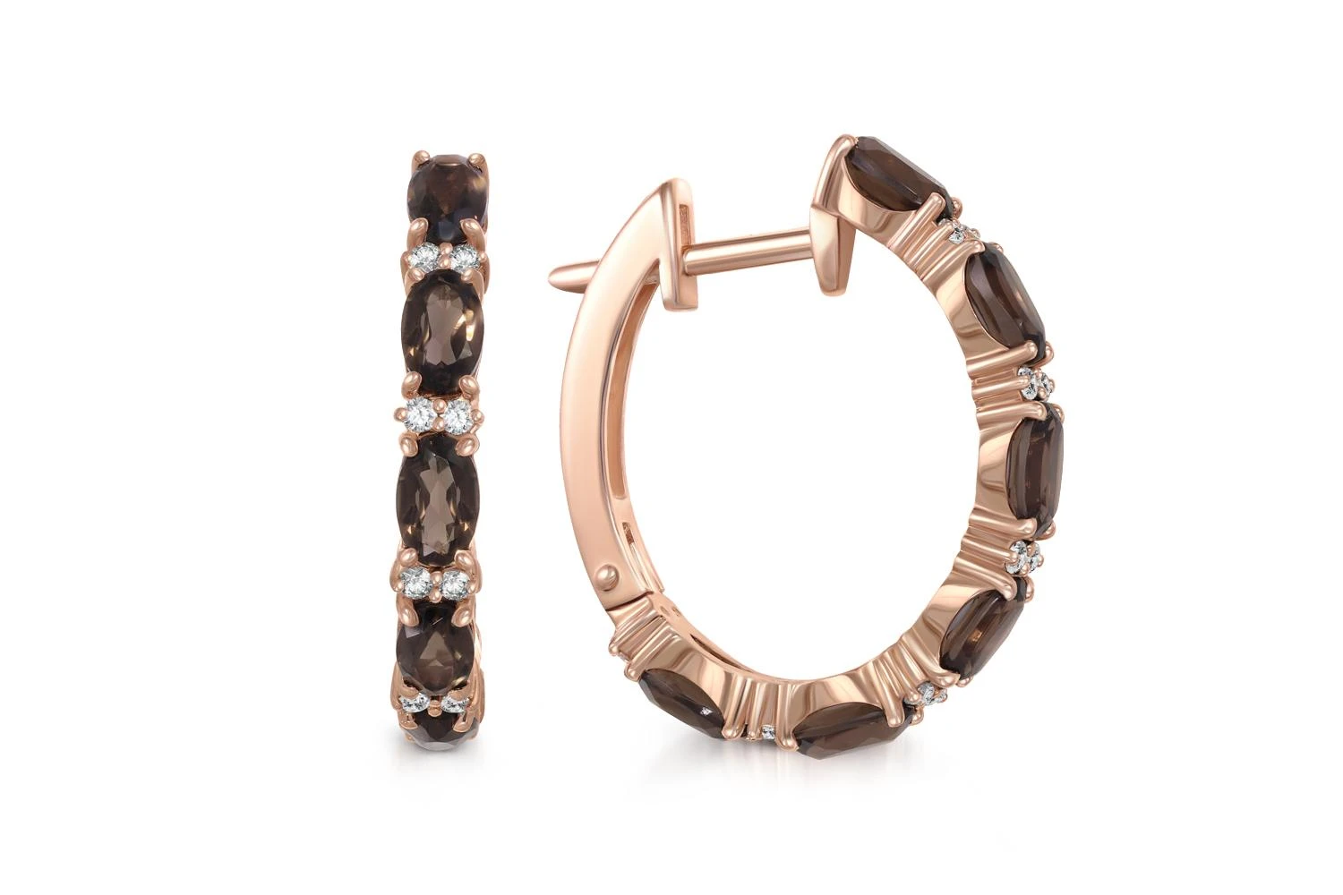 Серьги из красного золота с 12 раухтопазами и 24 фианитами