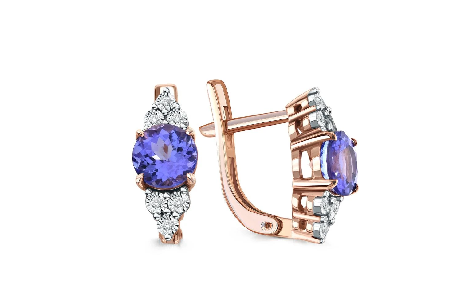 Серьги из красного золота с 2 танзанитами и 12 бриллиантами