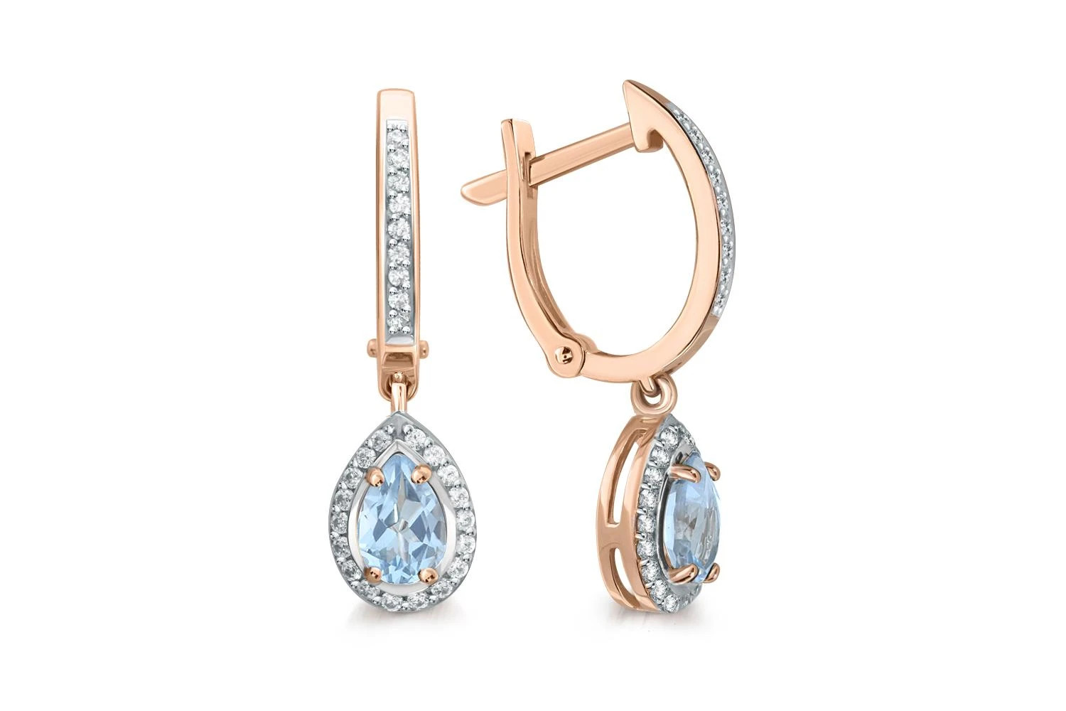 Серьги из красного золота с 2 топазами sky и 54 фианитами