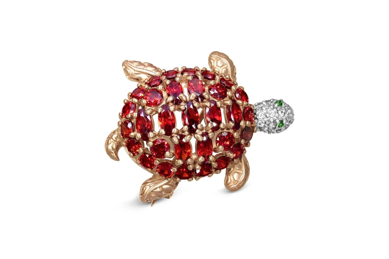 Брошь Черепаха из красного золота с 54 фианитами