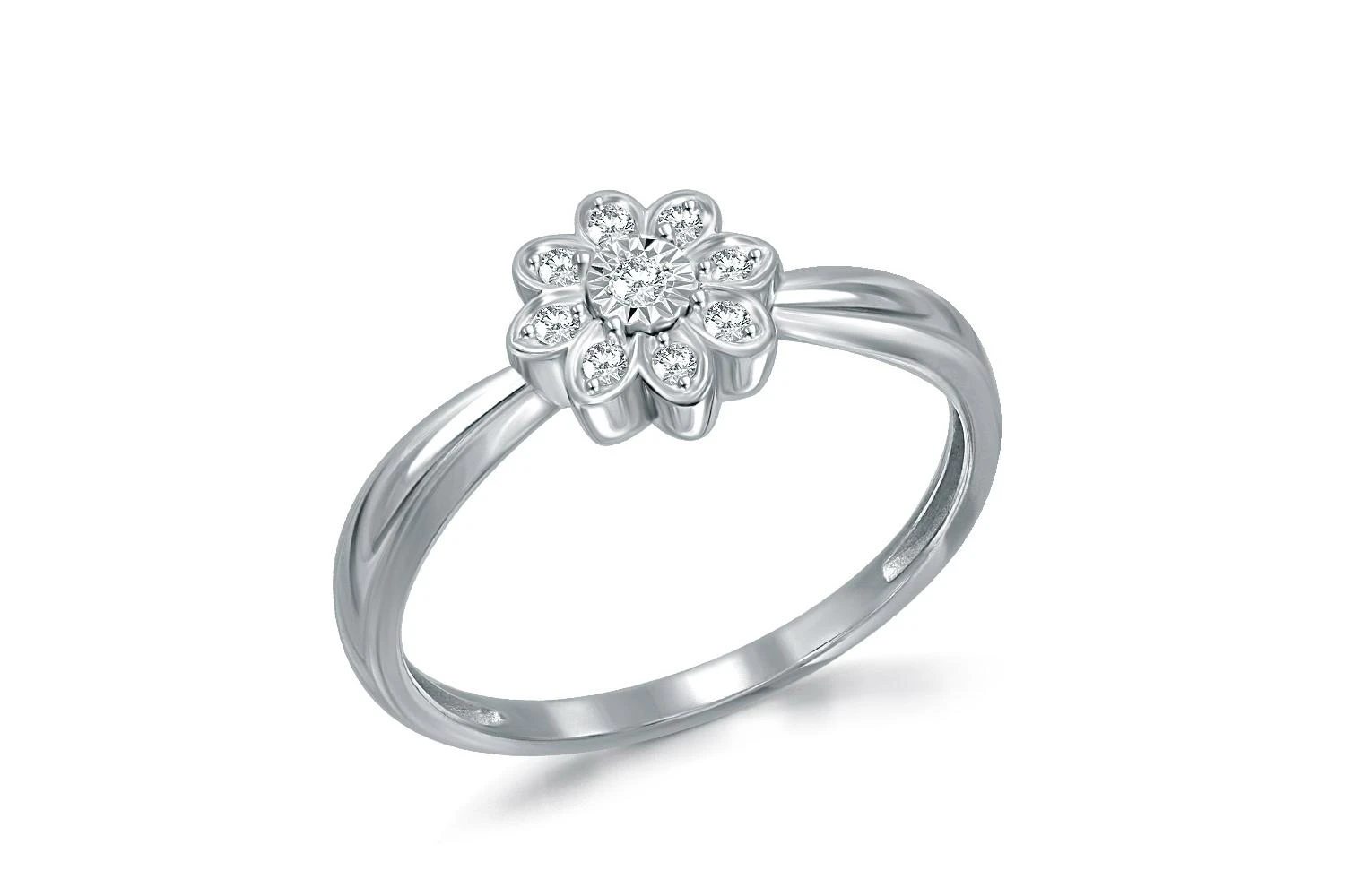 Кольцо Цветок из белого золота с 9 бриллиантами