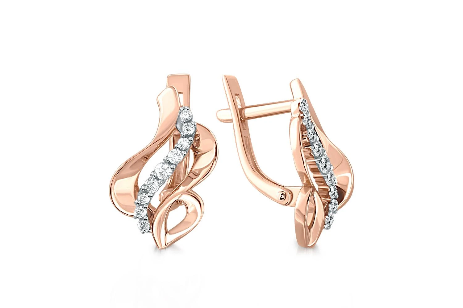 Серьги из красного золота с 18 фианитами