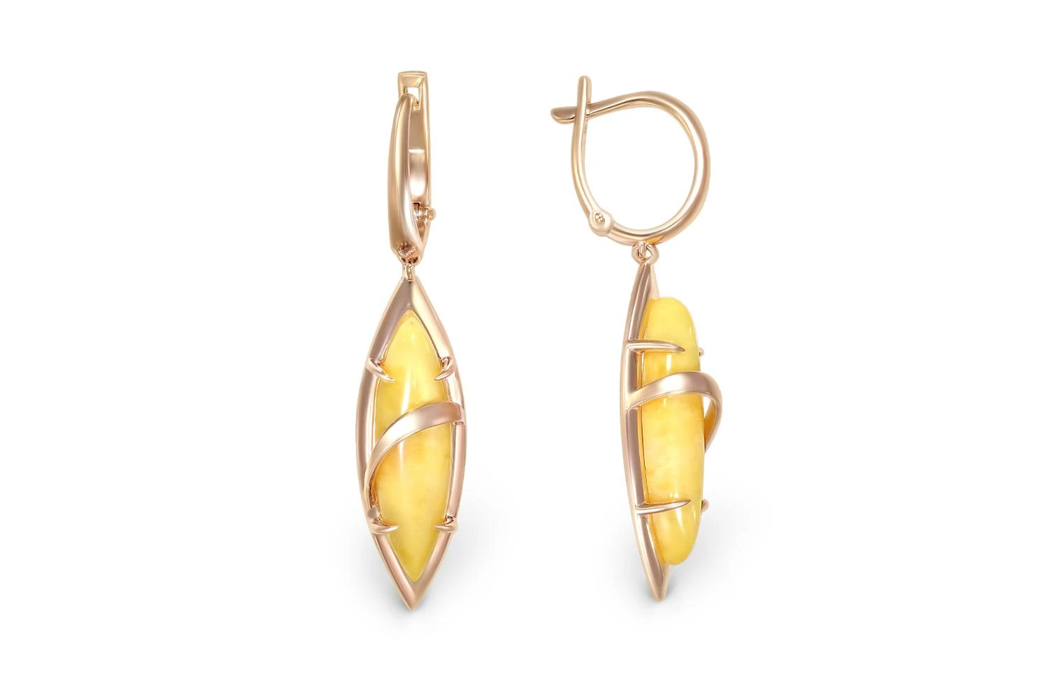 Серьги из красного золота с янтарём