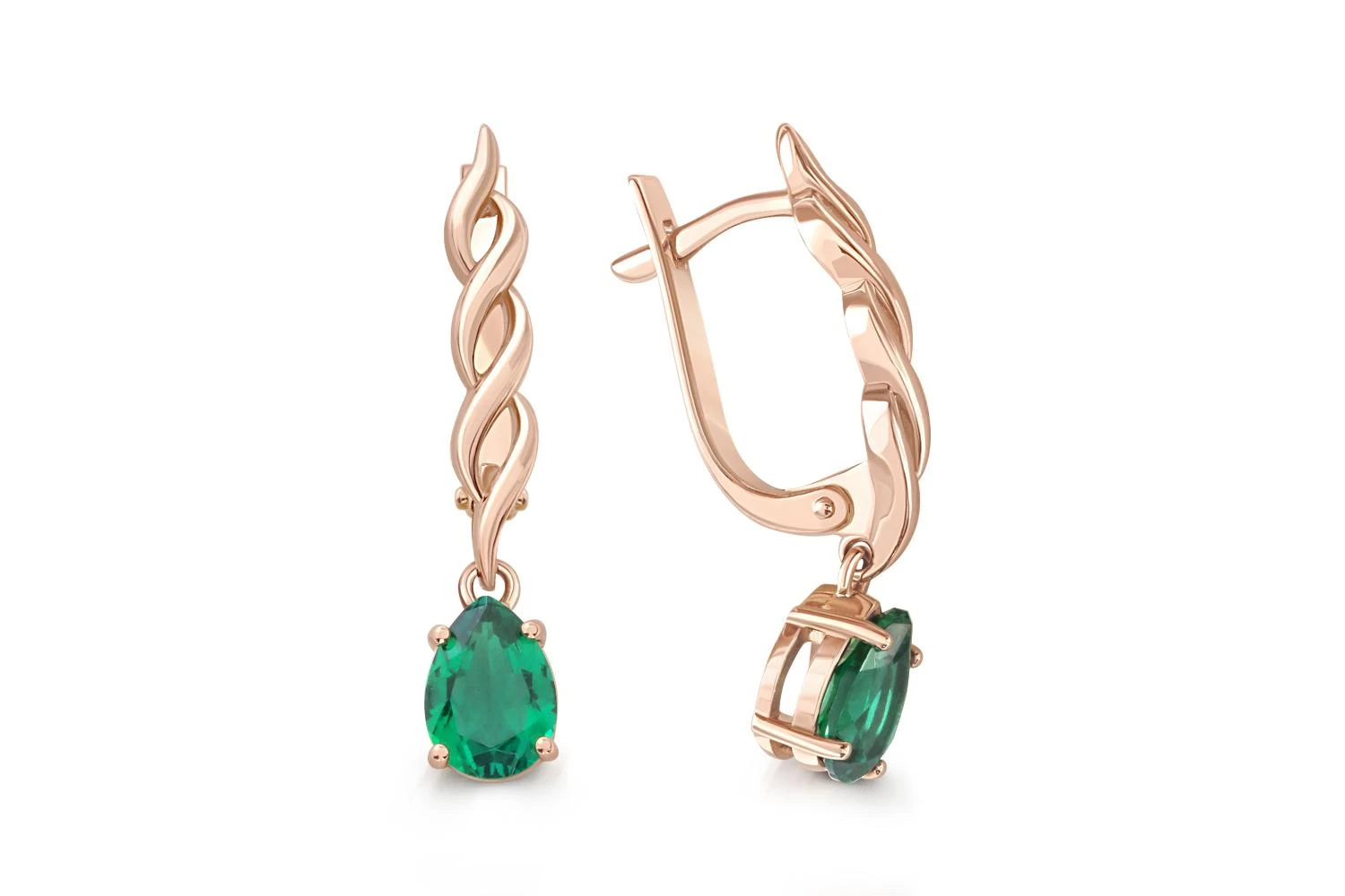 Серьги из красного золота с 2 изумрудами