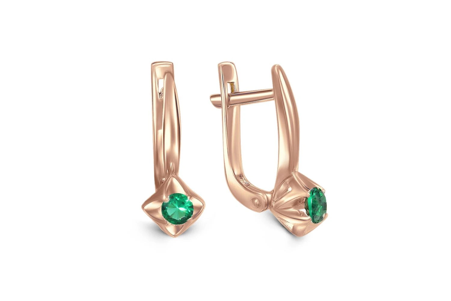 Серьги Цветы из красного золота с 2 изумрудами