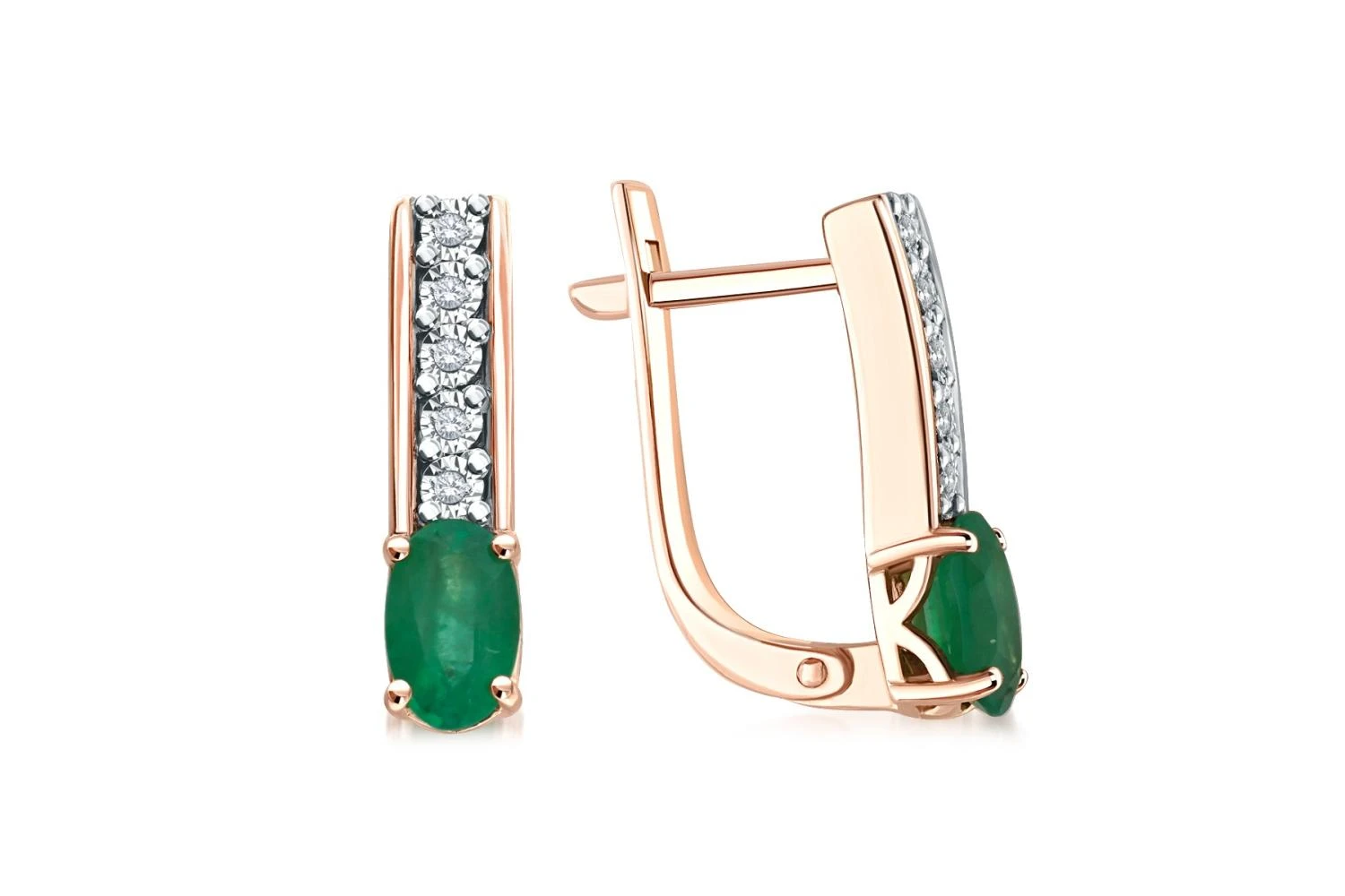 Серьги из красного золота с 2 изумрудами и 10 бриллиантами