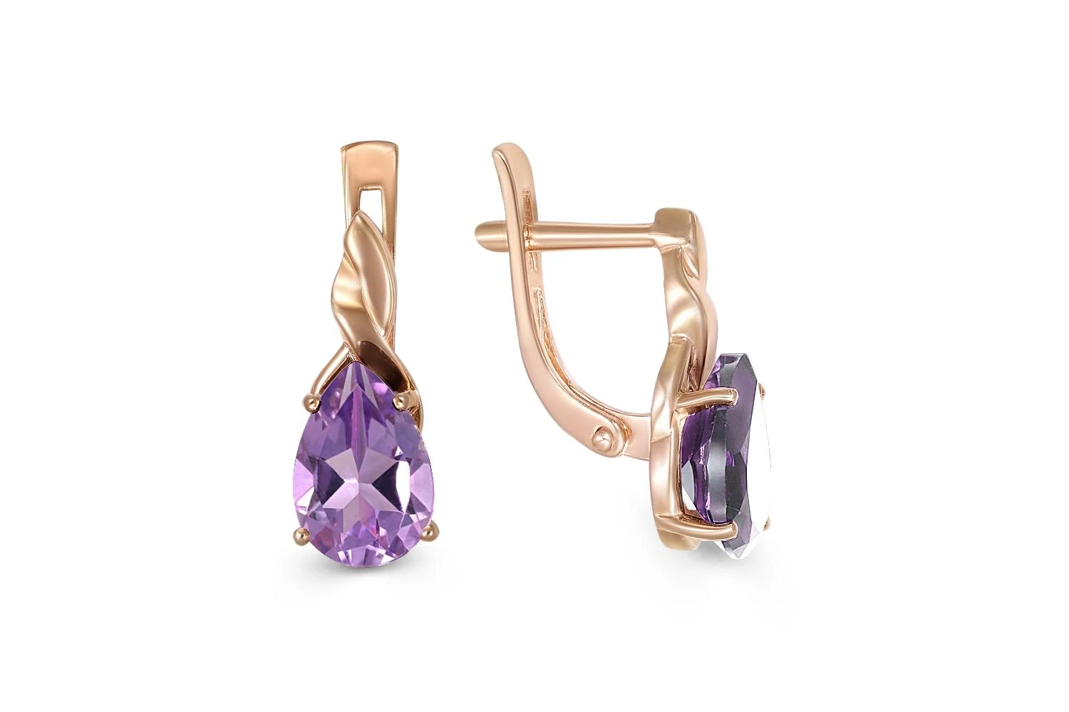 Серьги из красного золота с 2 аметистами