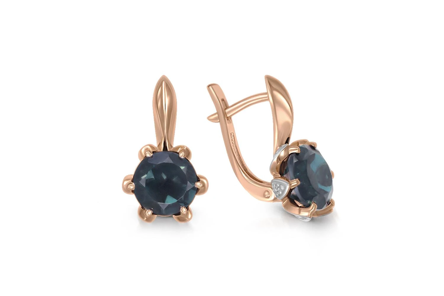 Серьги Цветы из красного золота с 2 топазами лондон и 12 фианитами