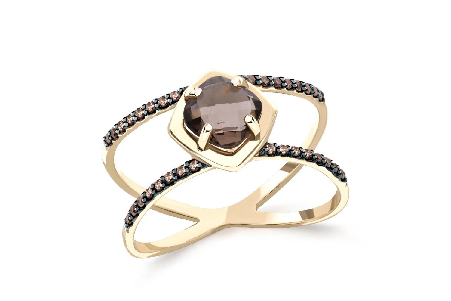 Кольцо из жёлтого золота с раухтопазом и 32 бриллиантами