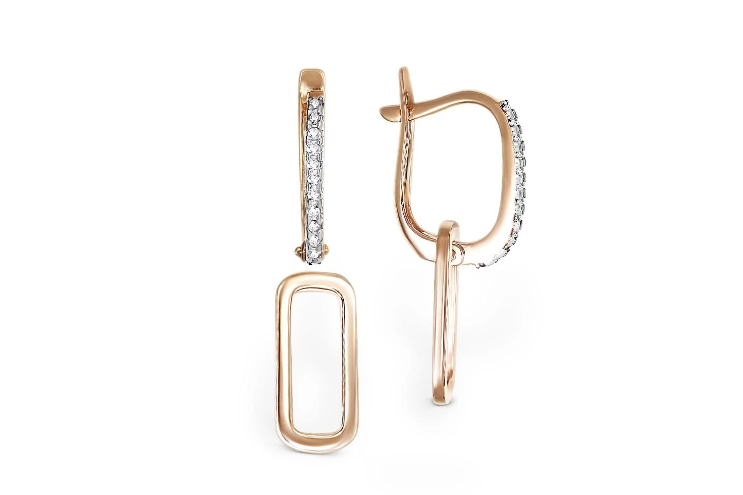 Серьги-трансформеры из красного золота с 24 фианитами