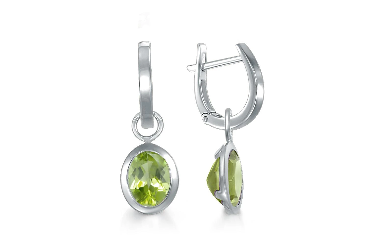 Серьги-трансформеры из белого золота с 2 хризолитами