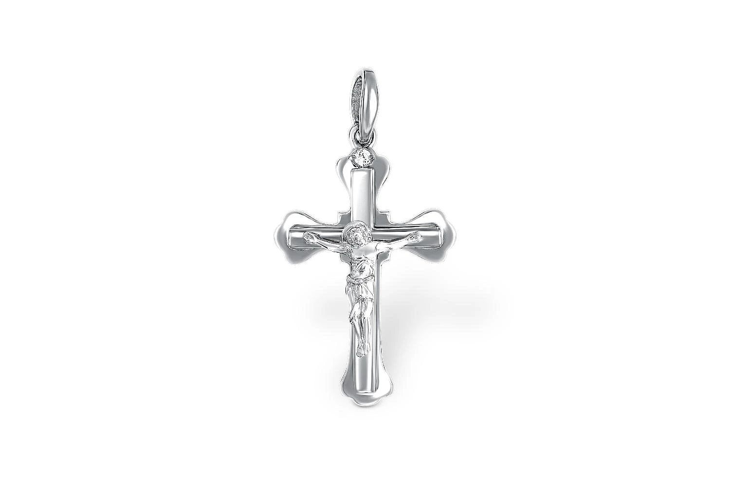 Крест из белого золота с фианитом