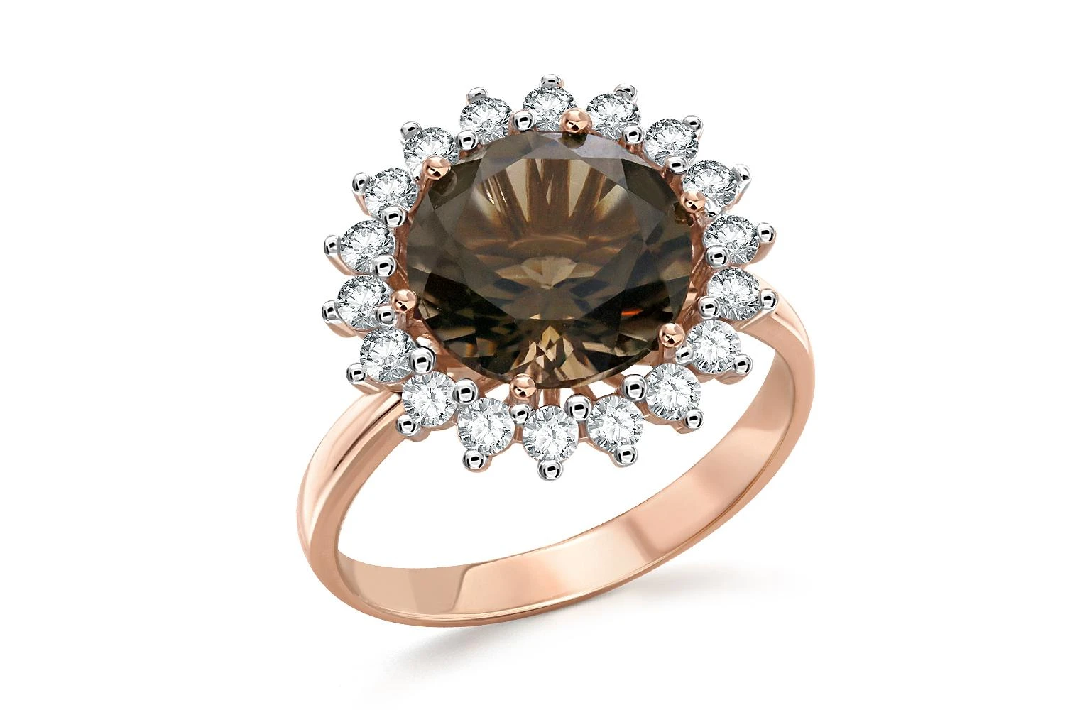 Кольцо из красного золота с раухтопазом и 18 фианитами