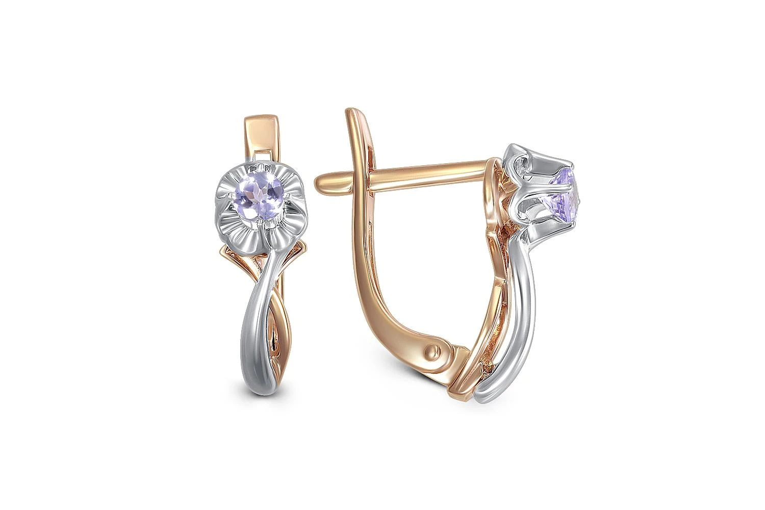 Серьги Цветы из красного золота с 2 танзанитами