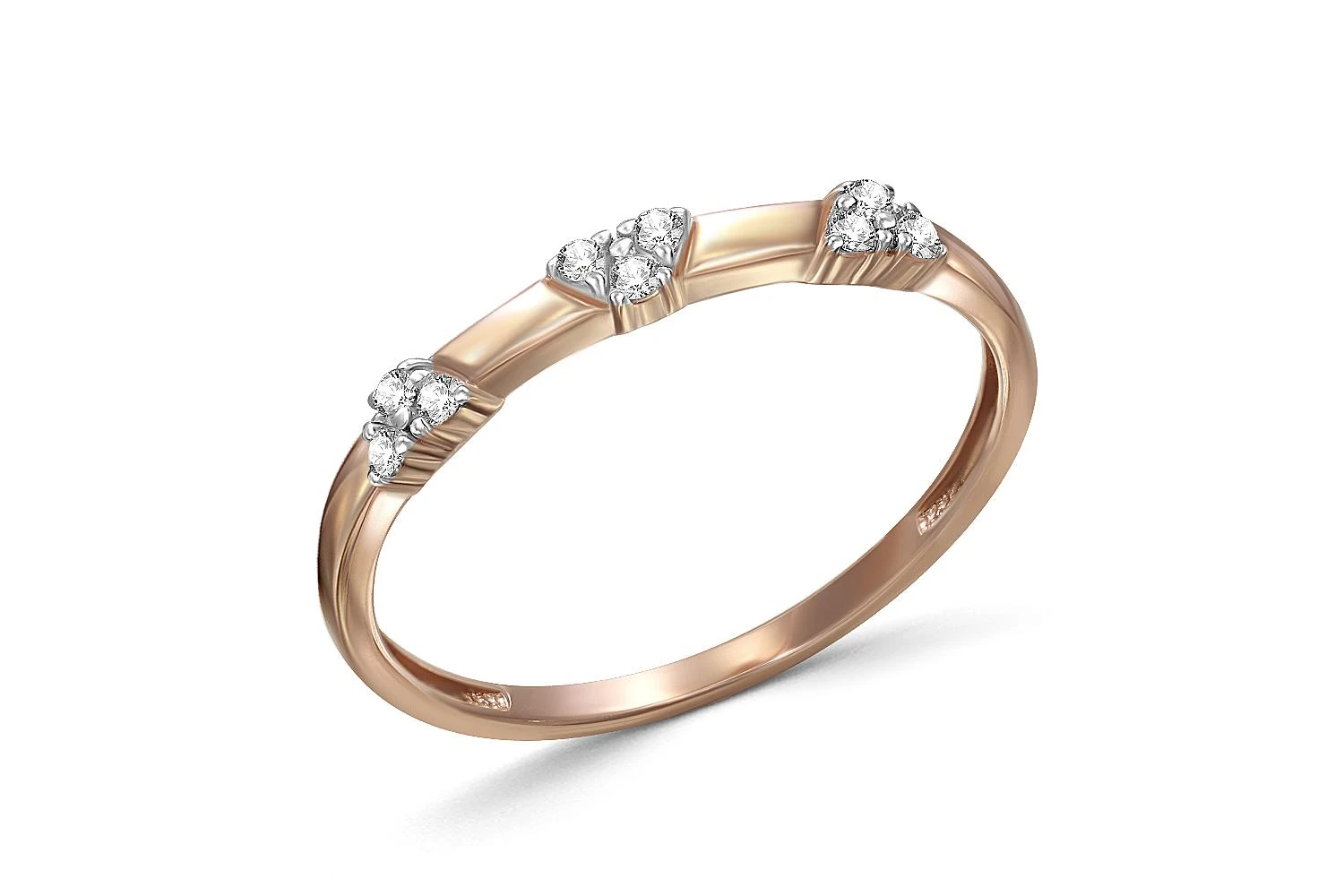 Кольцо из красного золота с 9 фианитами