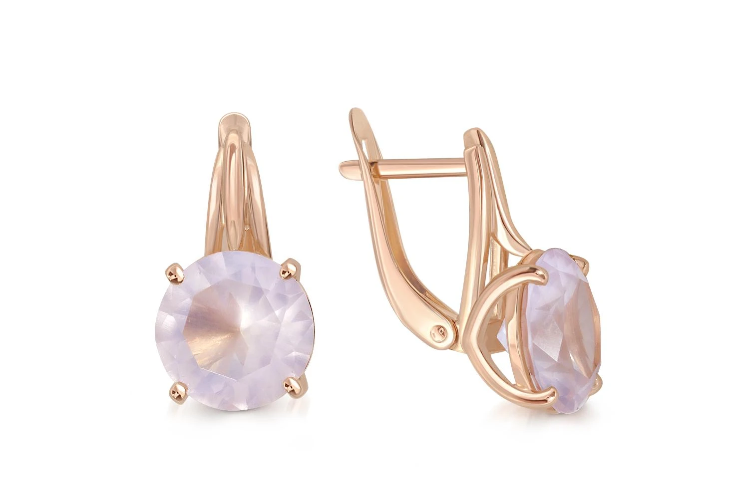 Серьги из красного золота с 2 кварцами