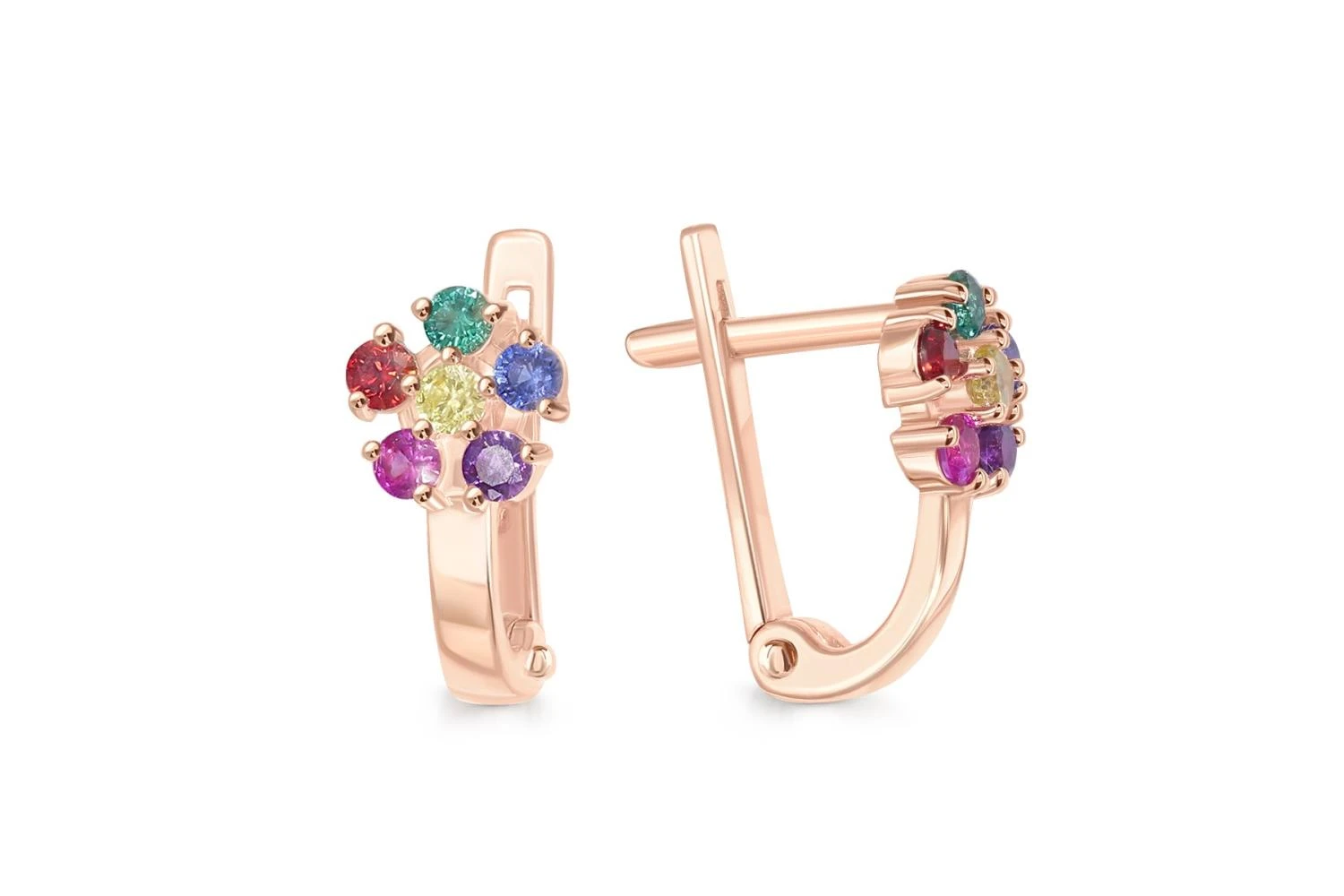 Серьги Цветы из красного золота с 12 фианитами