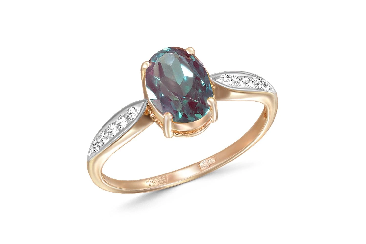 Кольцо из красного золота с александритом и 10 фианитами