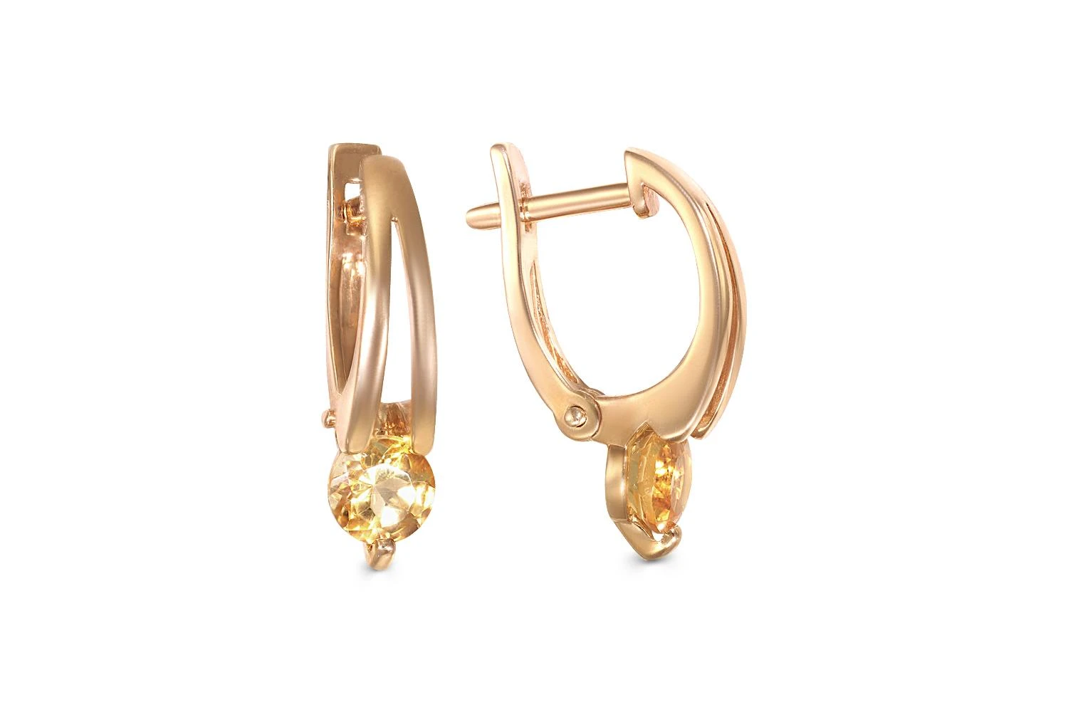 Серьги из красного золота с 2 цитринами