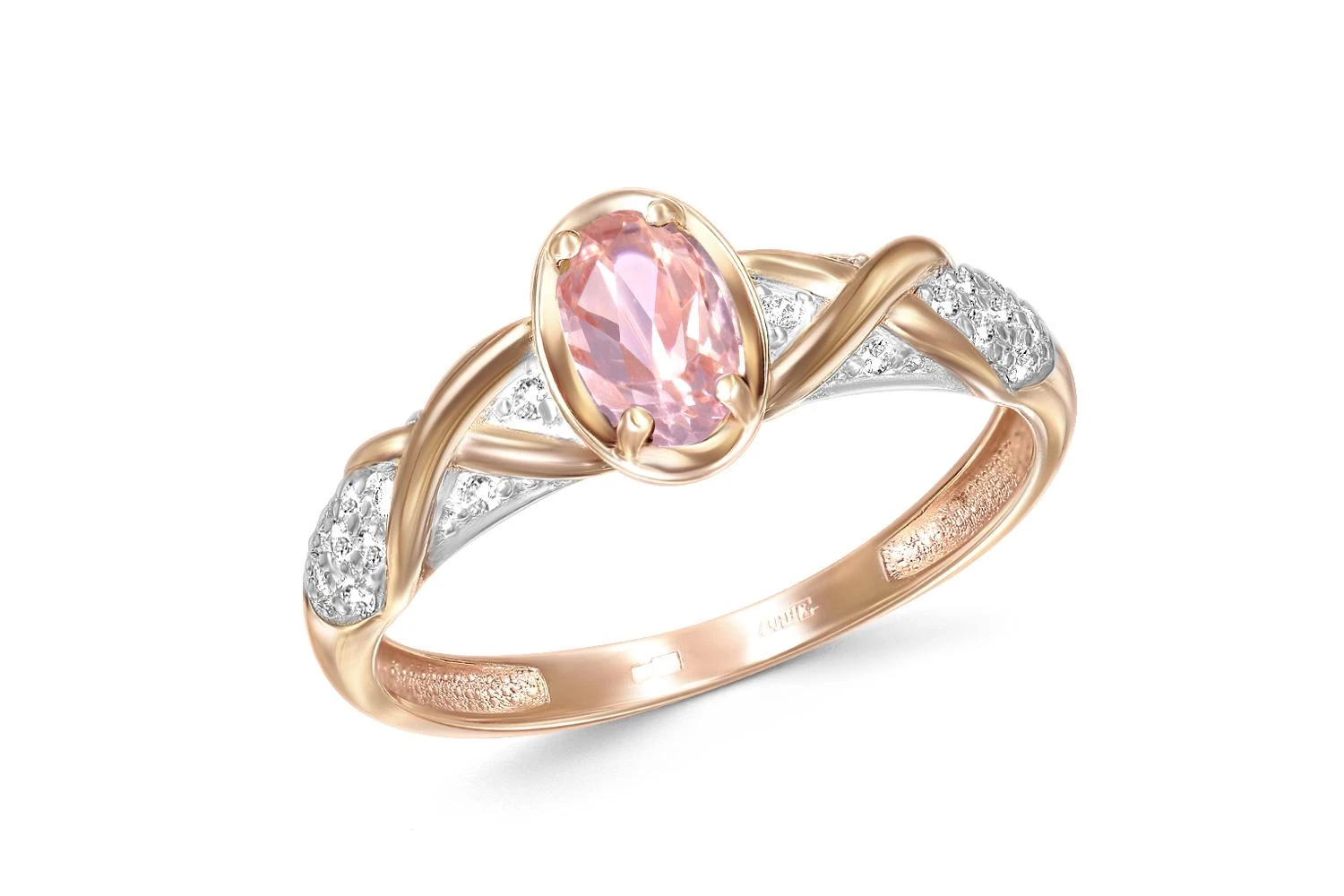 Кольцо из красного золота с ситаллом и 20 фианитами