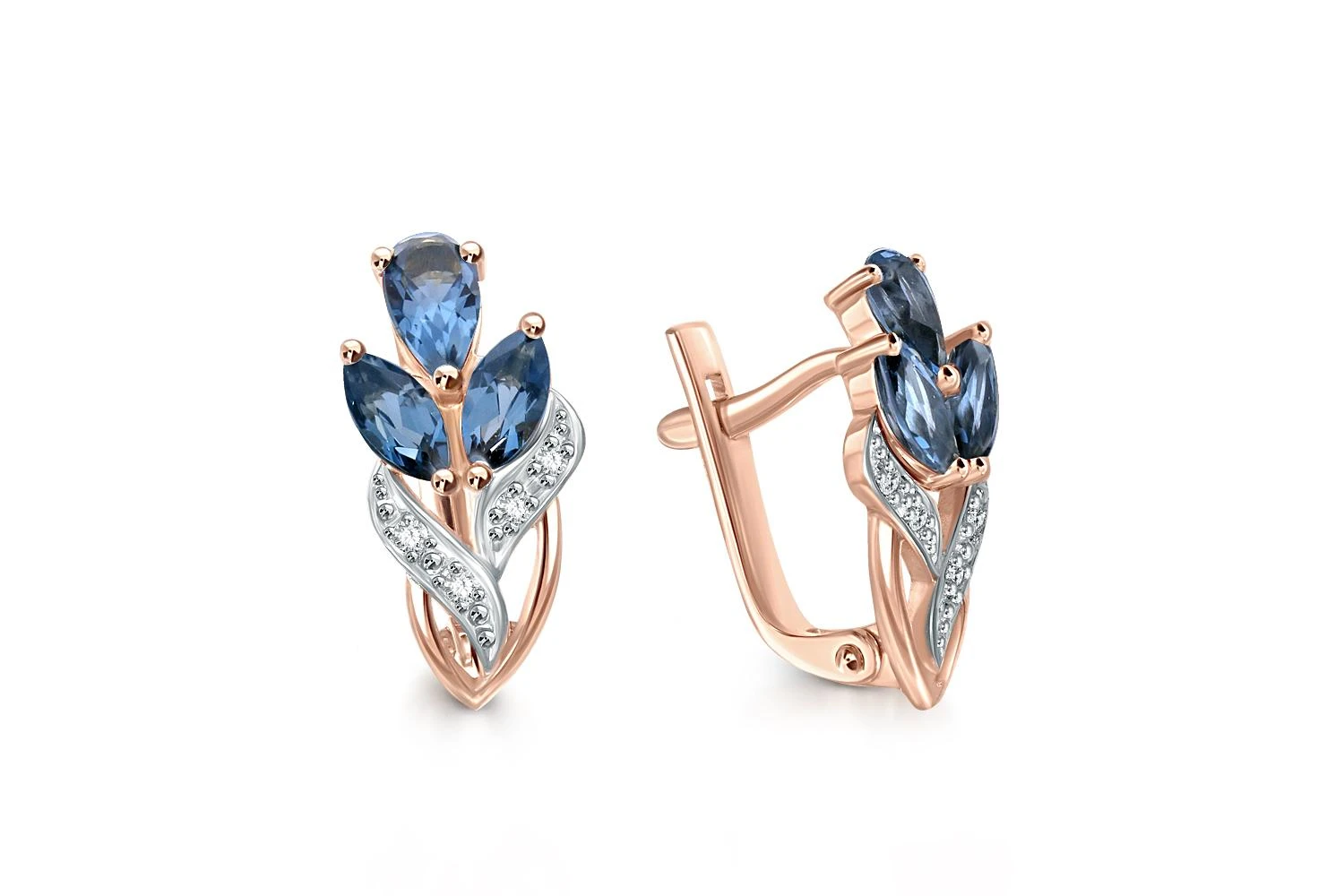 Серьги Цветы из красного золота с 6 топазами лондон и 8 фианитами