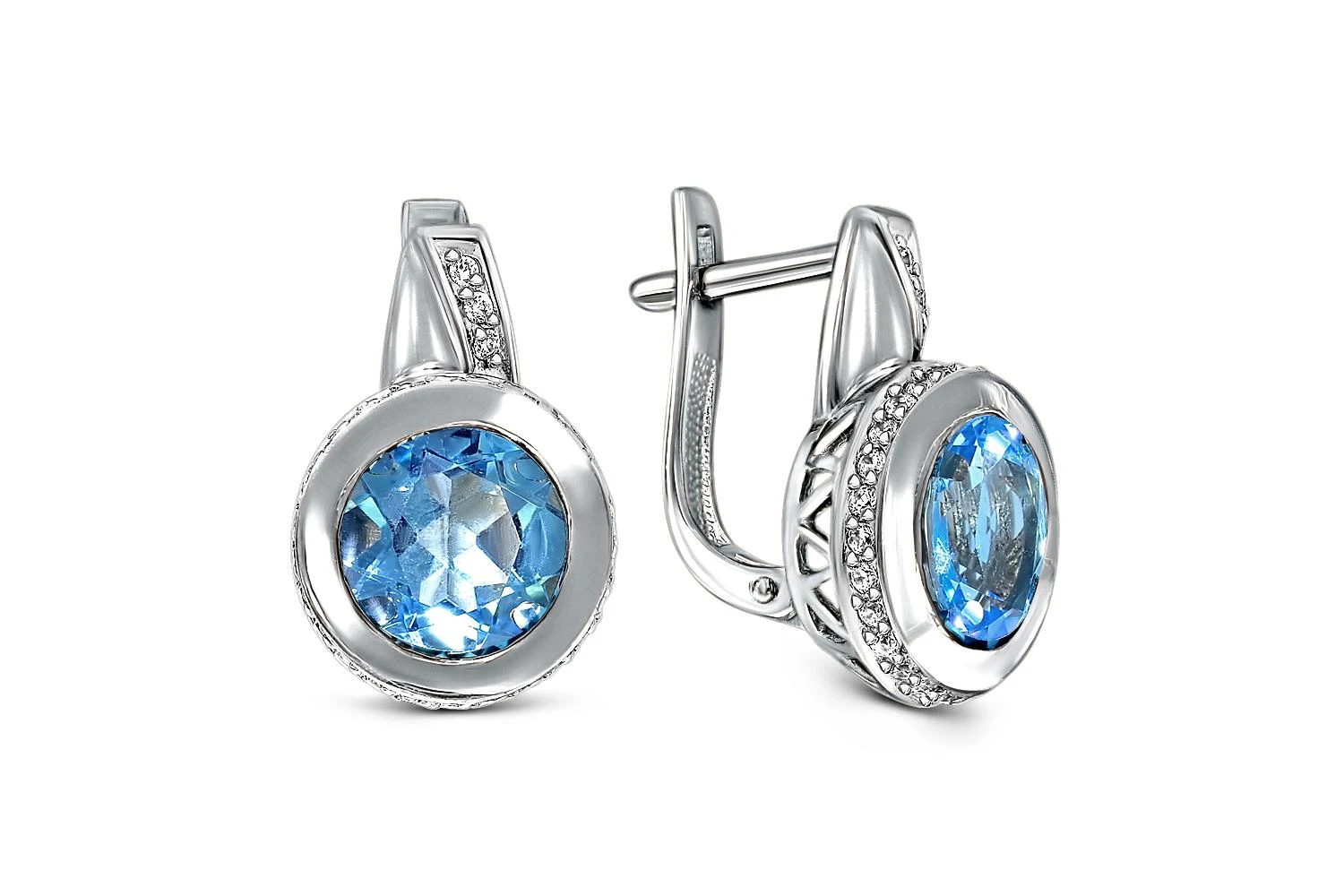 Серьги из белого золота с 2 топазами swiss и 58 фианитами