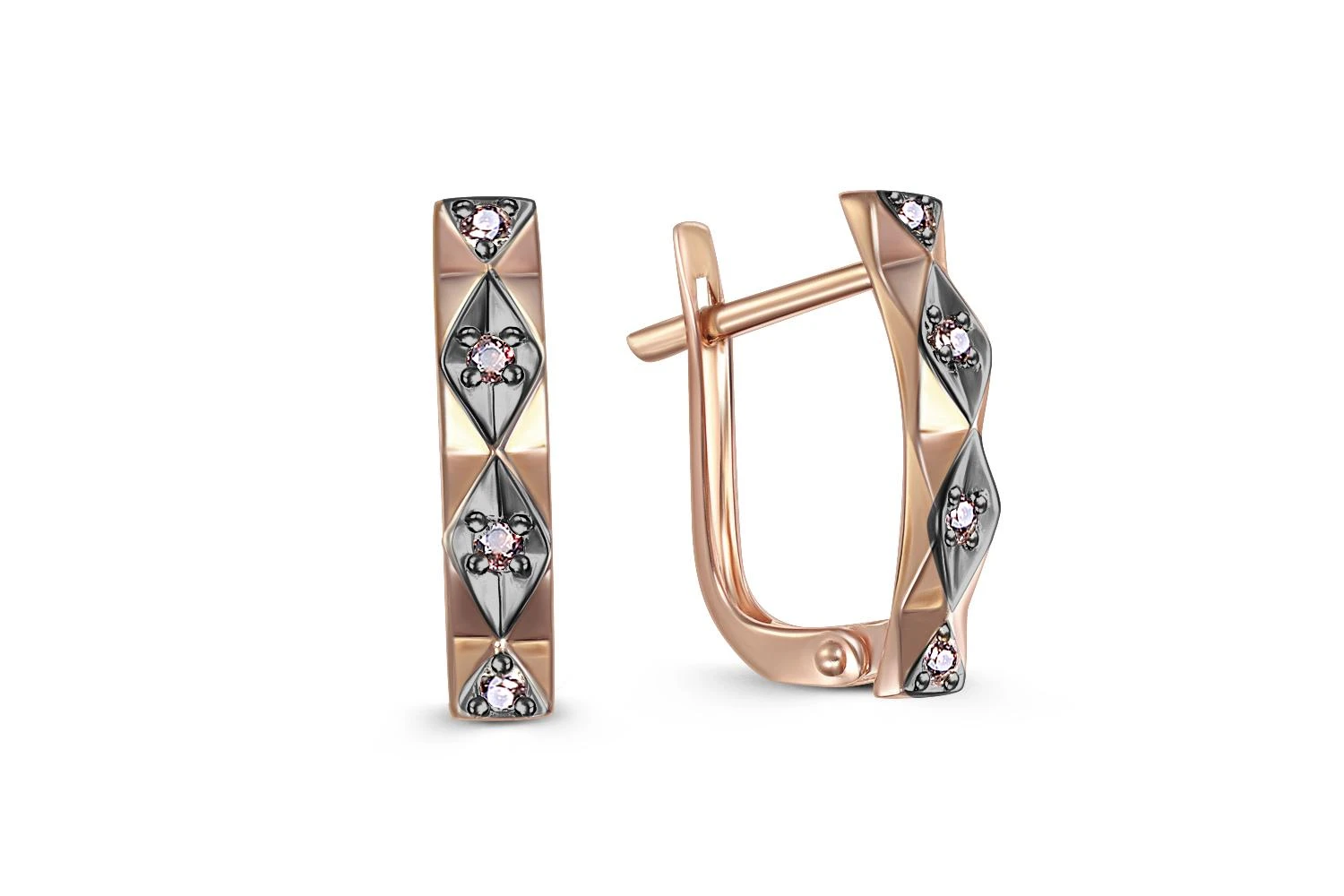 Серьги из красного золота с 8 фианитами