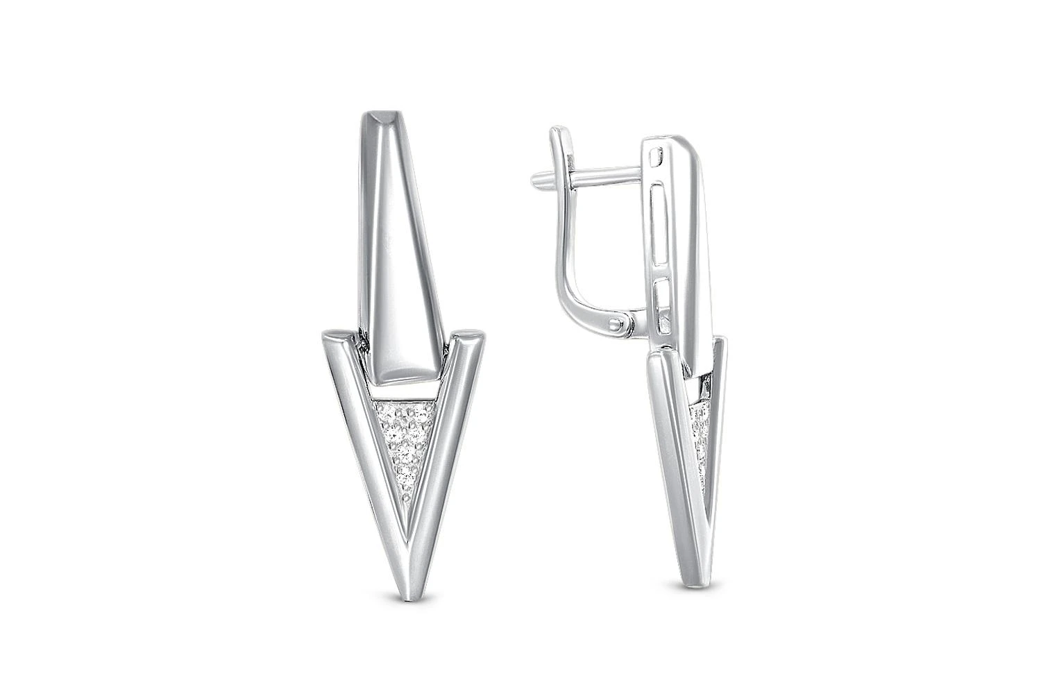 Серьги Треугольники из белого золота с 12 фианитами