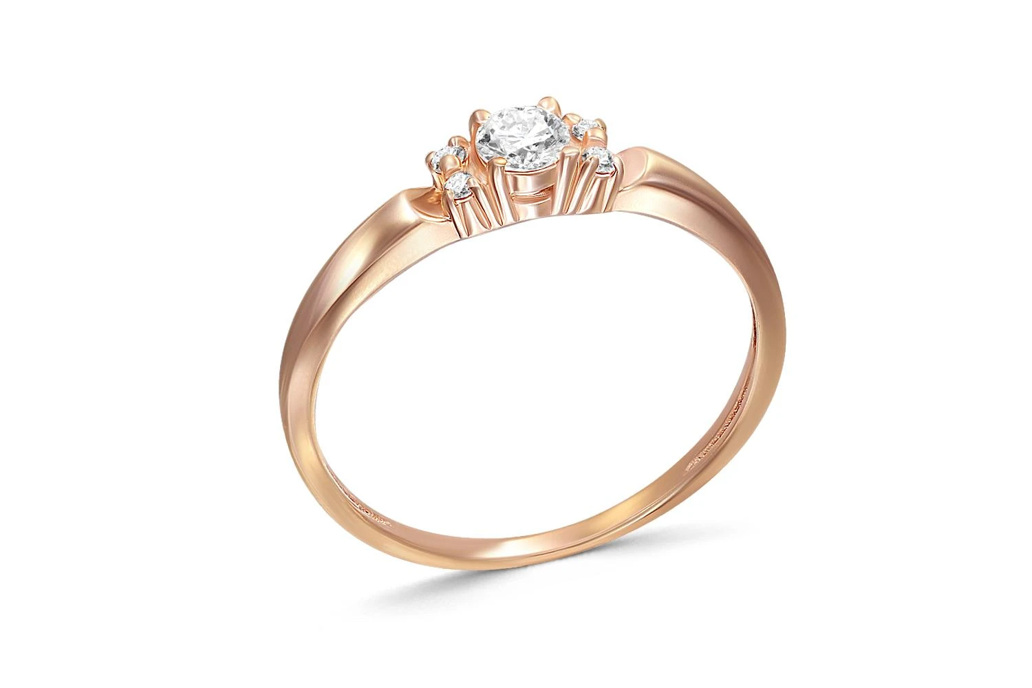 Кольцо из красного золота с 5 фианитами